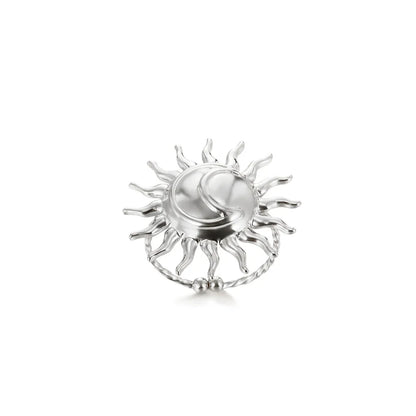 Luckacco Elegant Stainless Steel Big Bloom Flower Rings For Women Gold Color Sun Starfish Open Ring Finger Jewelry Wedding Her Gift Punk