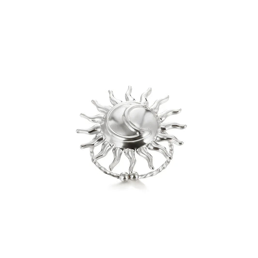 Luckacco Elegant Stainless Steel Big Bloom Flower Rings For Women Gold Color Sun Starfish Open Ring Finger Jewelry Wedding Her Gift Punk