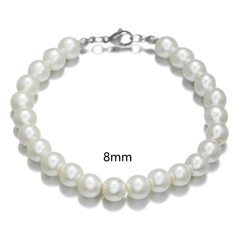 luckacco simple anti-pearl bracelet for men trendy stainless steel beads women bracelet fashion pearl jewelry party accessories gift