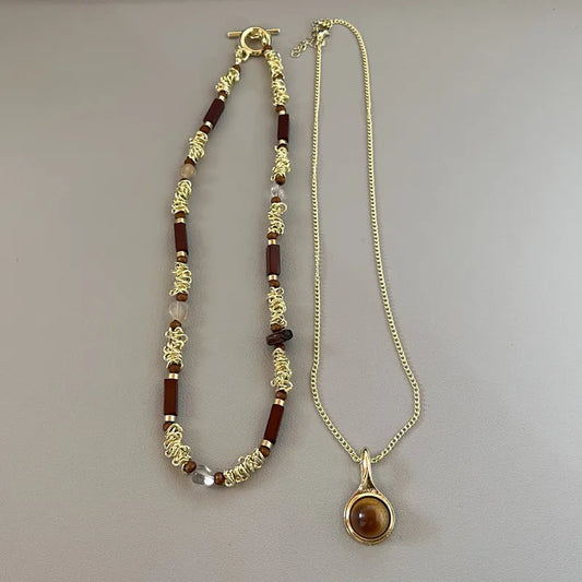 Luckacco Sun Star Zircon Necklace for Women Vintage Leather Necklace Double Layered Pendant Chain Choker Fashion Jewelry