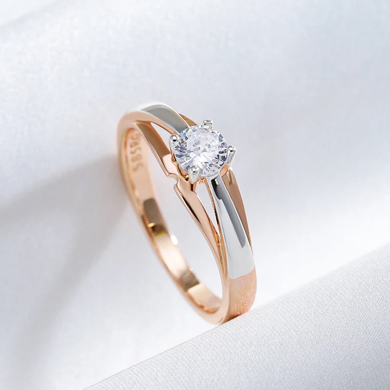 luckacco kinel hot bride wedding rings luxury 585 rose gold silver color mix natural zircon setting slim design daily jewelry for women