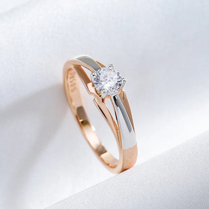 Luckacco Kinel Hot Bride Wedding Rings Luxury 585 Rose Gold Silver Color Mix Natural Zircon Setting Slim Design Daily Jewelry For Women