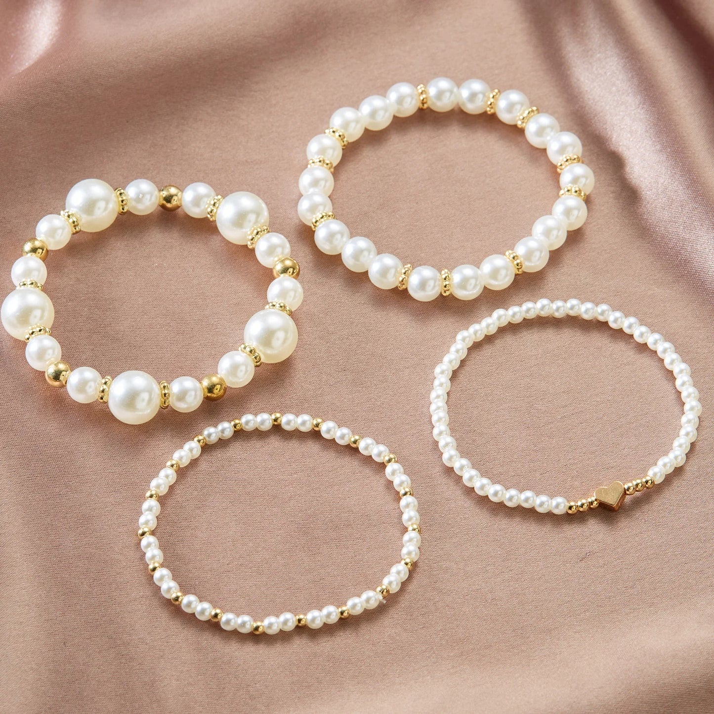 luckacco boho imitation pearl beaded metal beads bracelet for women vintage handmade woven adjustable chain bowknot heart jewelry gifts
