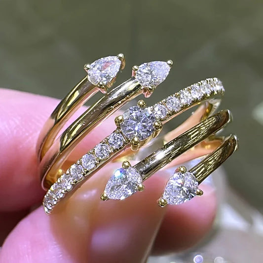 Luckacco daily picks Geometric Shaped Women Rings with Marquise Cubic Zirconia Exquisite Female Accessories for Wedding Party Fashion Jewelry