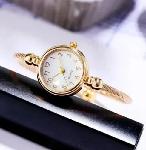 Luckacco Women Watches Small Gold Bangle Bracelet Watch Stainless Steel Retro Ladies Quartz Wristwatch Fashion Casual Thin Chain Watches