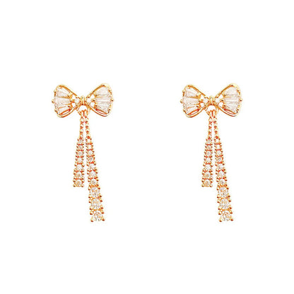 Luckacco Fashion Zircon Bow Earrings Acrylic Crystal Tassel Earrings For Women Fashion Party Jewelry Trendy Accessories Gifts