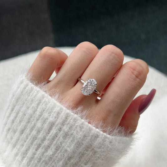 Luckacco Luxury Oval Cut Cubic Zirconia Rings for Women Simple Classic Design Wedding Engagement Promise Accessories Eternity Jewelry