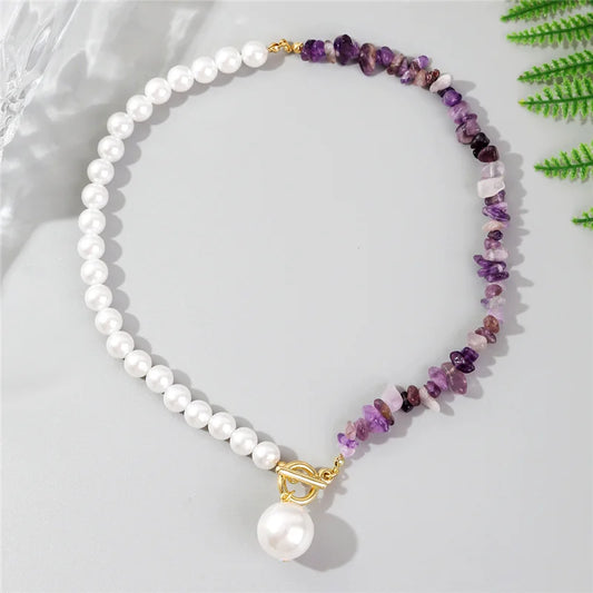 Luckacco Elegant Imitation Pearl Chain Choker Necklaces For Women Collar Natural Stone Collarbone Necklace Asymmetry Jewelry Holiday Gift