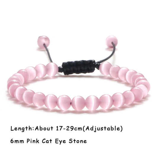 Luckacco Natural Cat Eye Stone Bracelet & Bangle for Women Brief White Pink Opal Beads Yoga Balance Jewelry Lucky Wristband Handmade Gift