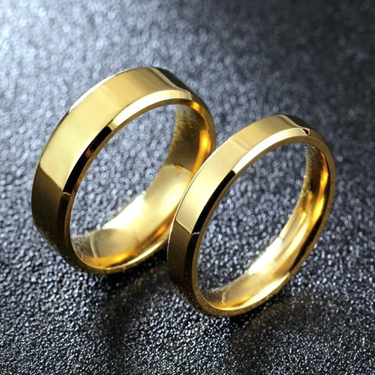 Luckacco Stainless Steel Couple Rings Gold colour Simple Women Men Lovers Wedding Jewelry Halloween and Christmas Gifts