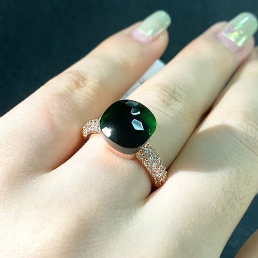 Luckacco Hot Candy Square Ring Inlay Zircon Colorful Crystal Ring For Women Party Fashion Jewelry Gold Plated Blue Topaz Ring Gift