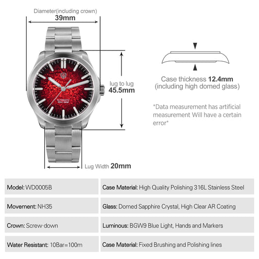 Luckacco Watchdives WD0005B ice Crack Dial Watch NH35 Automatic Movement Domed Sapphire Crystal BGW9 Luminous 100m Waterproof 39mm Vinta