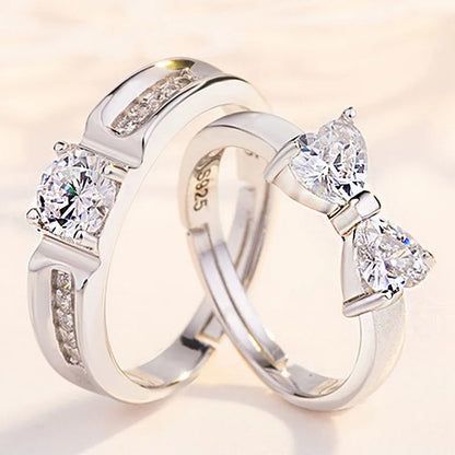 Luckacco 2Pcs/sets Geometric Love Heart Zircon Rings Paired Rings for Couple Promise Matching Wedding Ring Set Senior Designer Jewelry