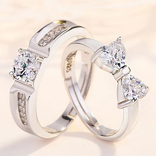 Luckacco 2Pcs/sets Geometric Love Heart Zircon Rings Paired Rings for Couple Promise Matching Wedding Ring Set Senior Designer Jewelry