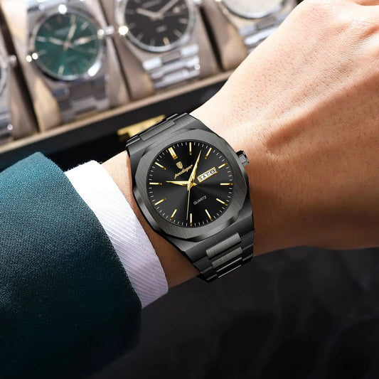 Luckacco POEDAGAR Fashion Brand Male Watch Waterproof Luminous Stainless Steel Watches For Men Date Week Casual Quartz Men's Clock Reloj