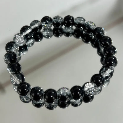 Luckacco 8MM Simple Round Beads Bracelet Elastic Stretch Handmade Cracked Bangle for Women Men Aesthetic Minimalist Pop Jewelry Gift