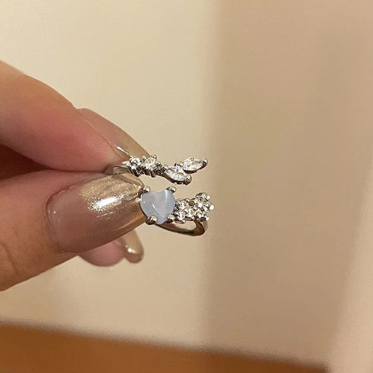 Luckacco New Y2K Crystal Rings Kpop Heart Adjustable Ring Irregular Geometry Punk Vintage Rings Set for Women Girls 2025 Fashion Jewelry