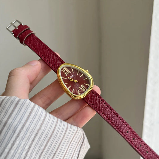 Luckacco Luxury Brand Women Snake Dial Watch Ladies Fashion Red Leather Strap Quartz Wristwatch Female Gift  Clock Relogio