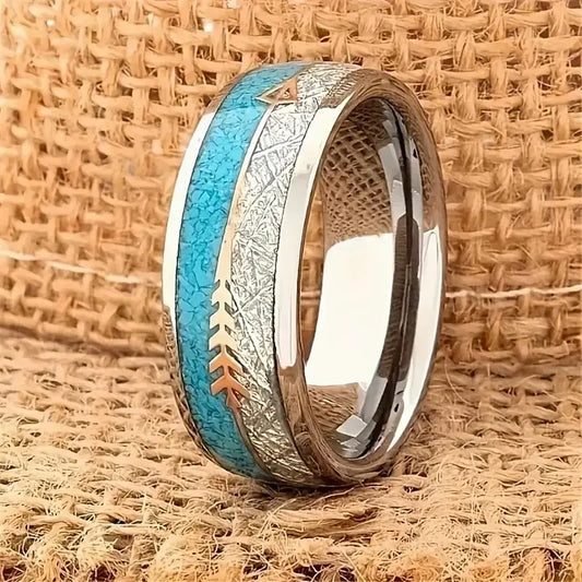 Luckacco Fashion 8mm Men Stainless Steel Rings Silver Color Brushed Deer Antler And Koa Wood Rings for Men Wedding Band Jewelry
