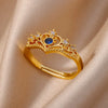 Luckacco Blue Zircon Crown Rings For Women Stainless Steel Adjustable Crown Ring 2023 Trend Design Female Wedding Jewerly