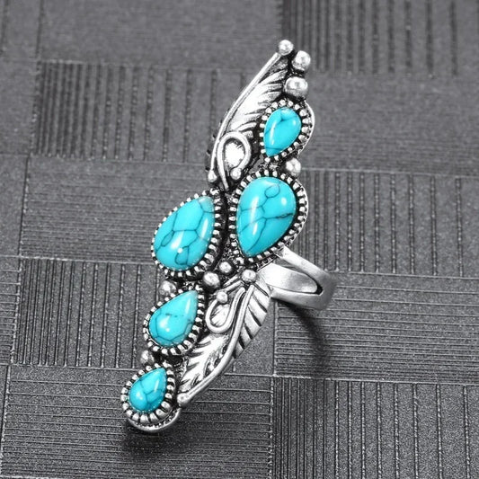 Luckacco Bohemian Ethnic Style Faux Turquoise Ring Series Large Rings for Women Personalized Vacation Party Vintage Jewelry Accessories