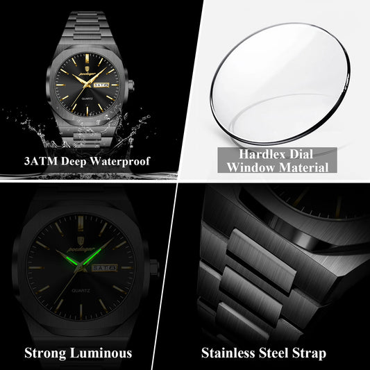 Luckacco POEDAGAR Fashion Brand Male Watch Waterproof Luminous Stainless Steel Watches For Men Date Week Casual Quartz Men's Clock Reloj