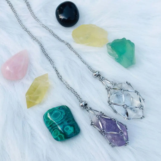 Luckacco Stainless Steel Crystal Holder Cage Necklace Silver Color Interchangeable Stone Holder Necklace Necklace Accessories Gold Color