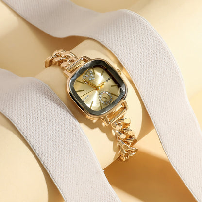 Luckacco Ladies' light luxury fashion bar scale square dial buckle steel strap quartz watch.