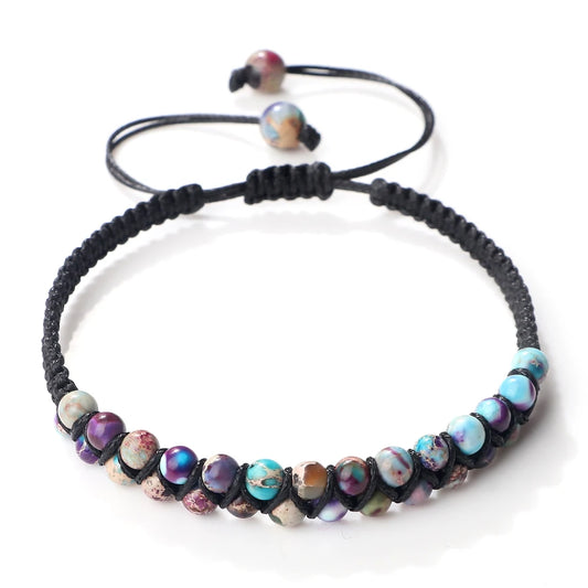 Luckacco Vintage 4mm Natural Stone Beads Bracelets & Bangles For Women Men Handmade Adjustable Braided Rope Chains Meditation Jewelry