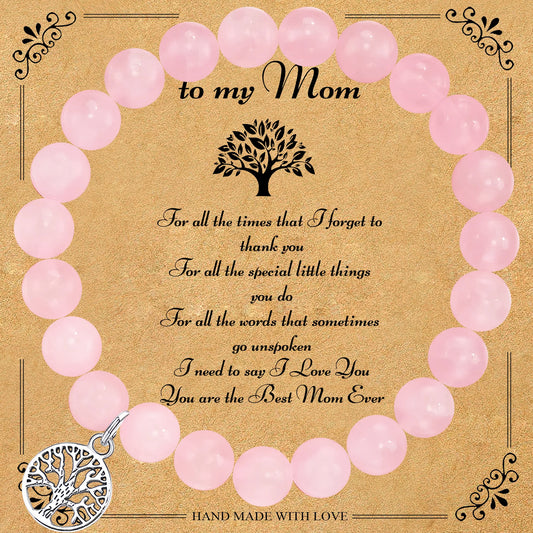Luckacco Natural Agate Unique Design Tree of Life Beaded Bracelet Women's Jewelry Mom's Christmas Party Favor with Blessing Card