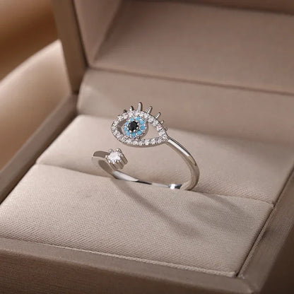 Luckacco Fashion Silver Plated Evil Eye Rings for Women Vintage Stainless Steel Turkish Lucky Demon Eye Couple Ring Emo Jewelry