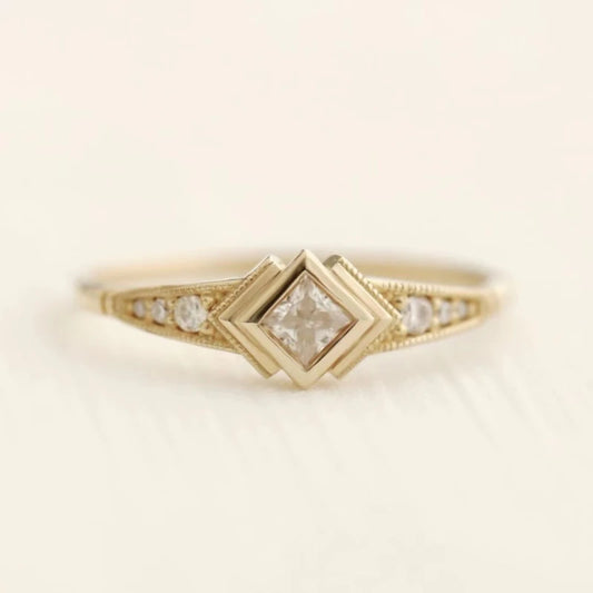 Luckacco Geometric Antique  MInimalist  Gold Square zircon Color Rings For Women Party Accessories Gifts Custom Jewelry