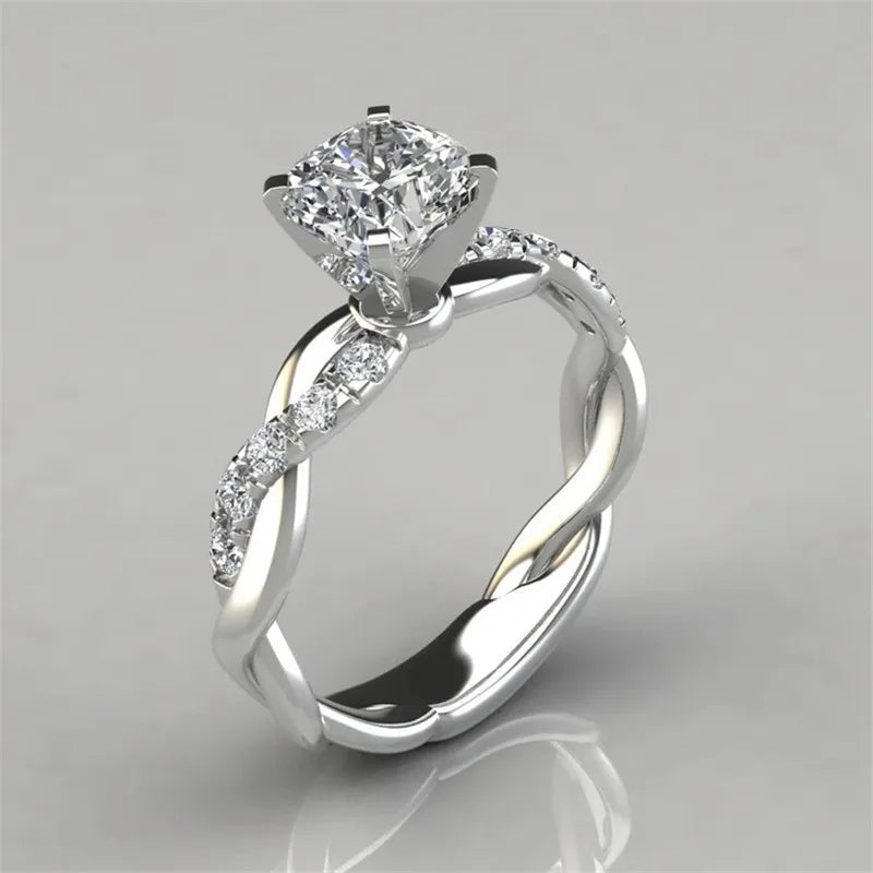 luckacco cross-twisted zircon ring moissanite plated infinity ring two-color princess square zircon ring jewelry plated with 18k wedding