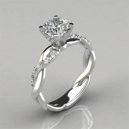 Luckacco Cross-twisted Zircon Ring Moissanite Plated Infinity Ring Two-color Princess Square Zircon Ring Jewelry Plated with 18k Wedding