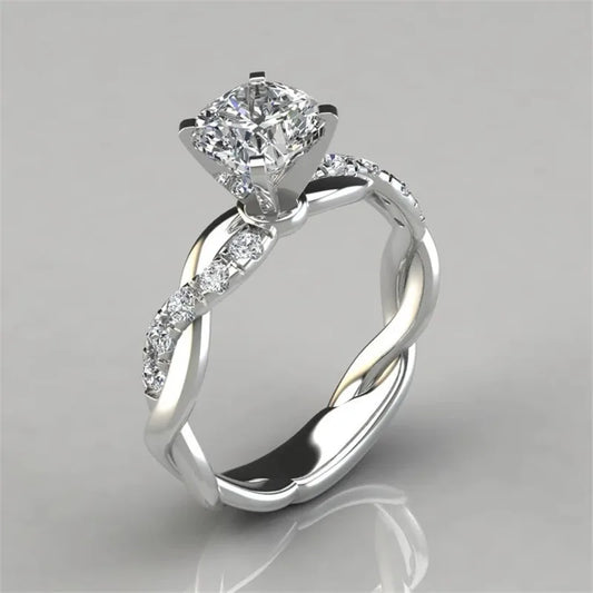 Luckacco Cross-twisted Zircon Ring Moissanite Plated Infinity Ring Two-color Princess Square Zircon Ring Jewelry Plated with 18k Wedding