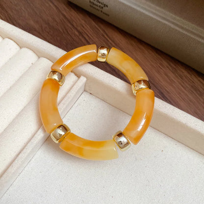 Luckacco Splicing Bamboo Tube Acrylic Smudging Bangles for Women Men Fashion Geometric Elastic Bracelets Bangles Jewelry Couple Gifts F