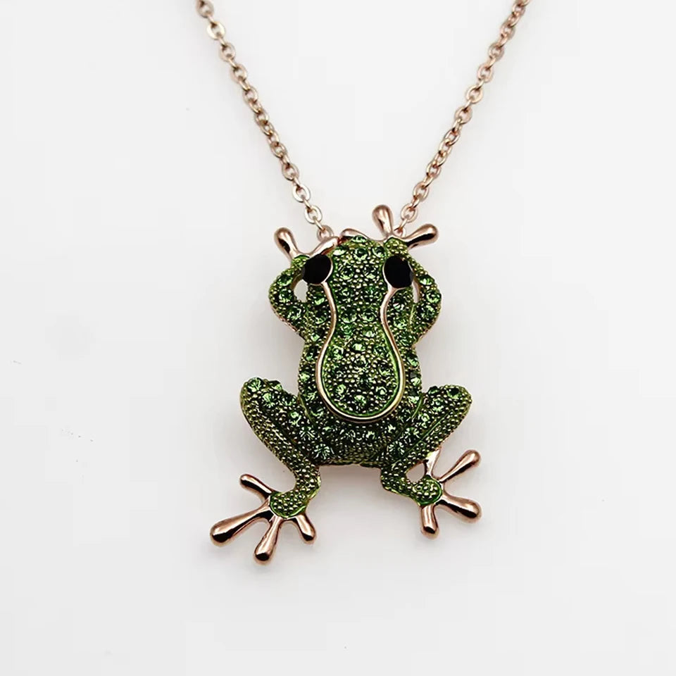 luckacco picks luxury green crystal frog brooch animal brooches pins for women dress coat accessories jewelry gift
