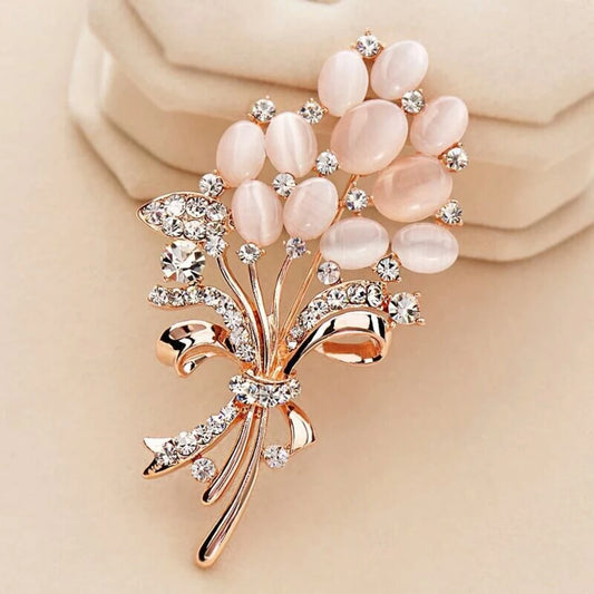 Luckacco 1PC Fashionable Opal Stone Flower Brooch Pin Garment Accessories Birthday Gift Brooches For Women Rhinestone Brooch Pin-6691