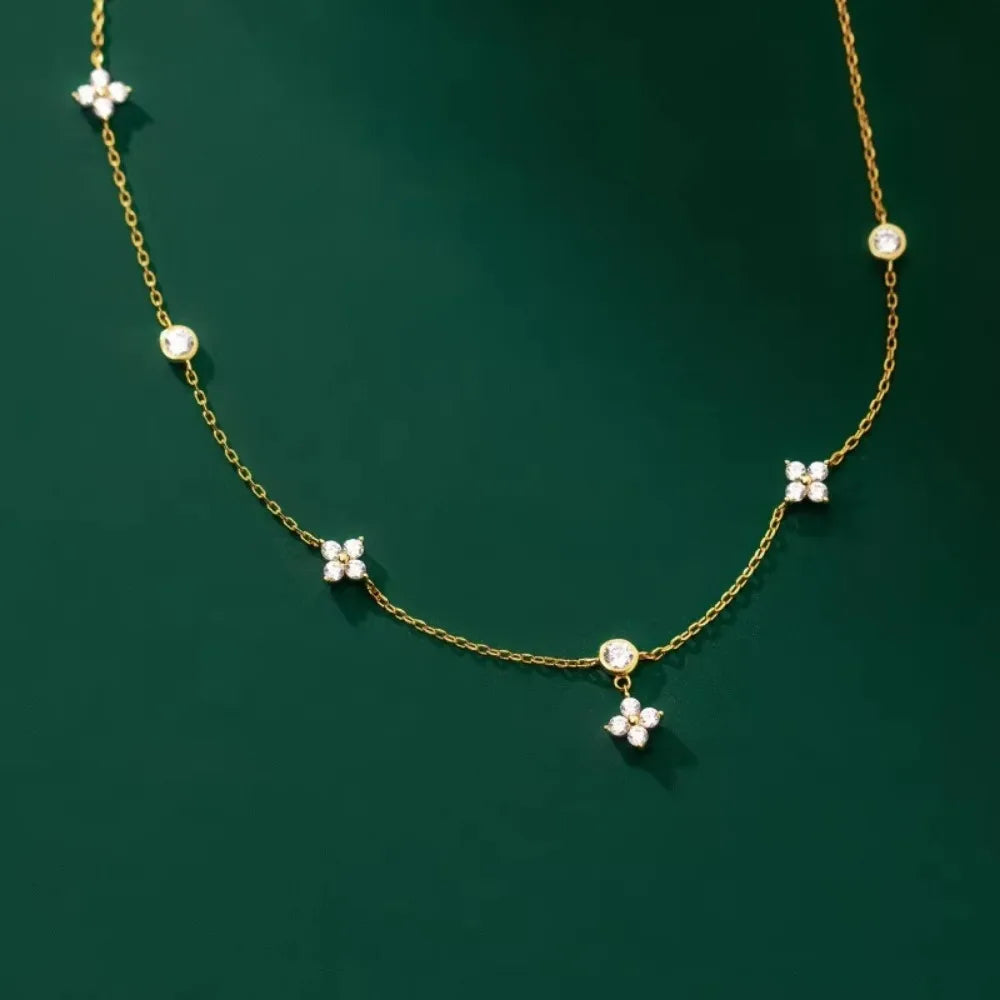 luckacco temperament trend four leaf zircon flower pendant necklaces for women exquisite stainless steel chokers jewelry anniversary gift
