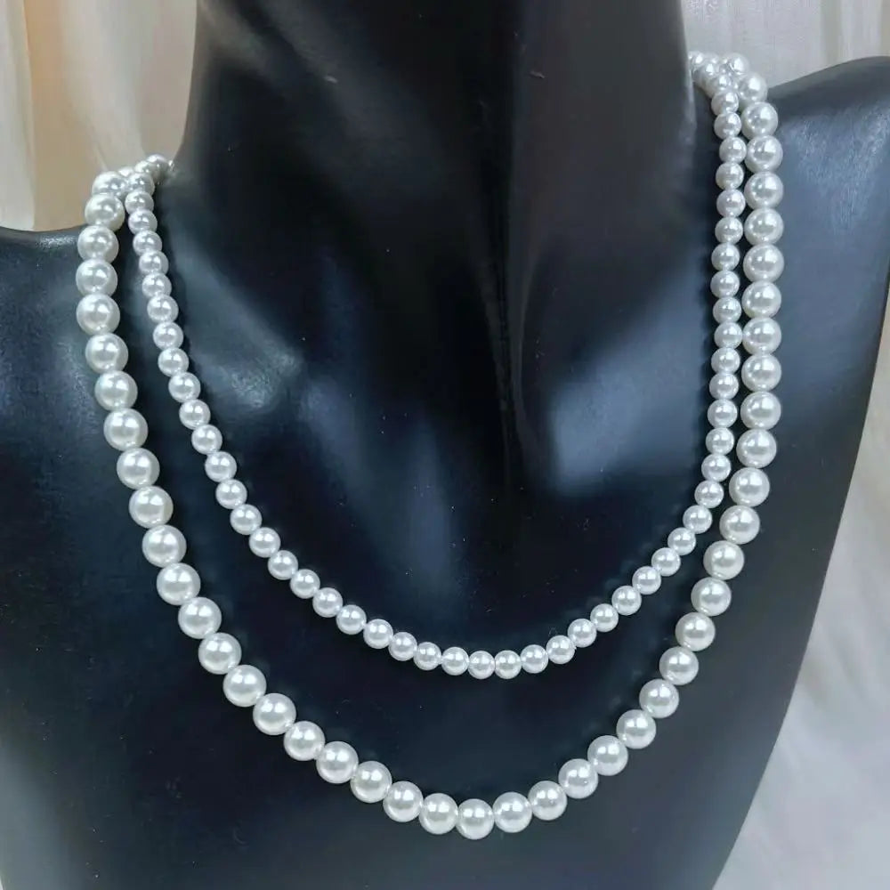 luckacco 4 6mm 2 necklaces round white natural shell pearl pearls chokers short necklace for women jewelry gift  16" 18"