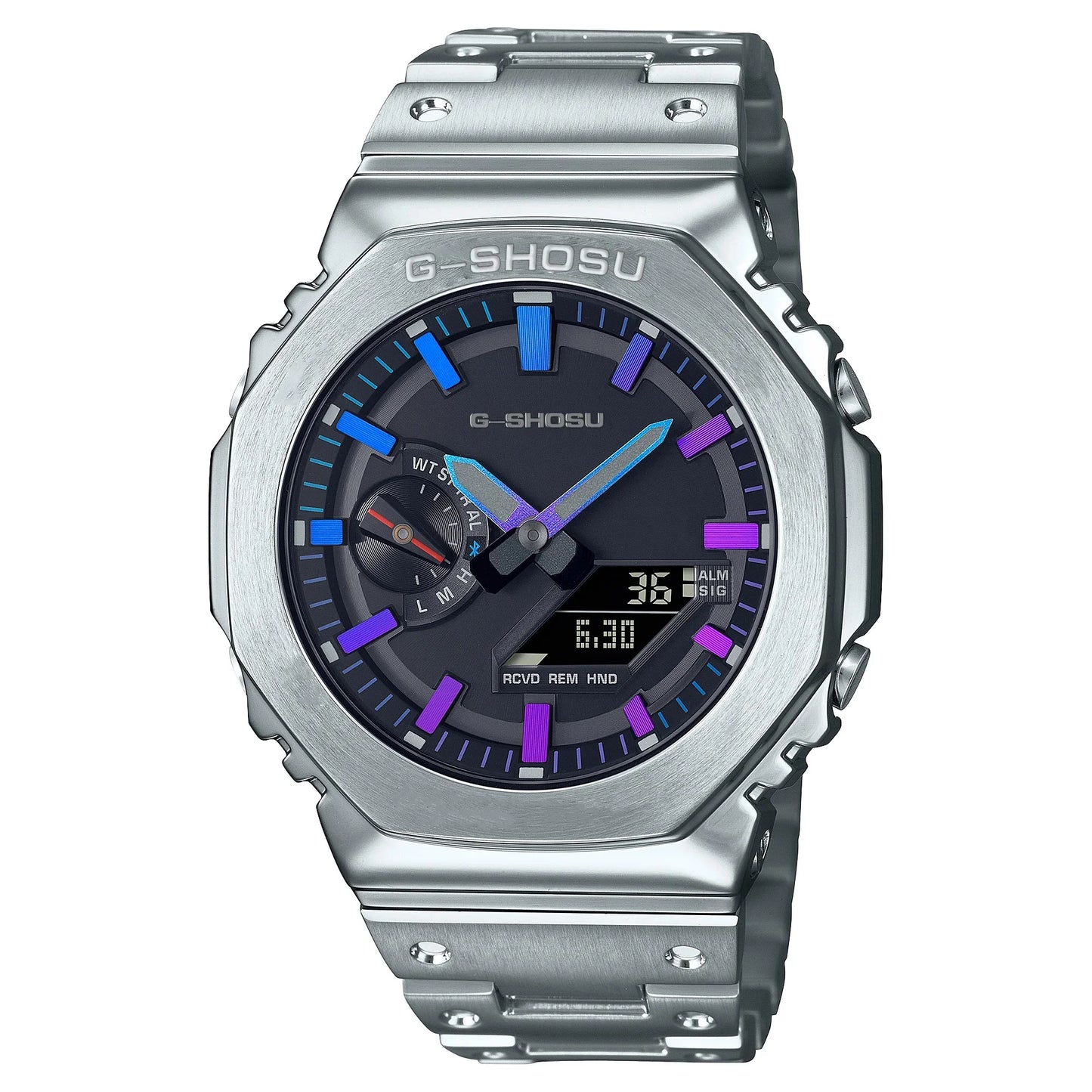 luckacco digital sports electronic unisex watch full function led alloy large dial world time steel strap gmb oak series