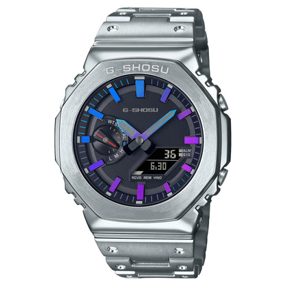 Luckacco Digital Sports Electronic Unisex Watch Full Function LED Alloy Large Dial World Time Steel Strap GMB Oak Series