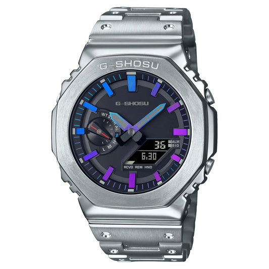 Luckacco Digital Sports Electronic Unisex Watch Full Function LED Alloy Large Dial World Time Steel Strap GMB Oak Series