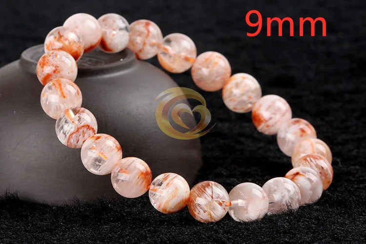 luckacco natural orange white sericite snow phantom quartz bracelet crystal clear round beads bracelet 9mm 10mm aaaaa