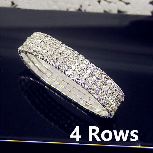 Luckacco Luxury Full White AAA CZ Zircon Crystal Elastic Bracelet Bling Iced Out Rhinestone Women's Bracelet for Women Wedding Jewelry