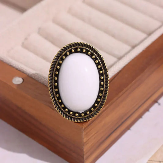 Luckacco Vintage Orange Color Black White Oval Resin Metal Rings for Women Girl Autumn Winter Elegant Jewelry Gift HUANZHI 2023 NEW