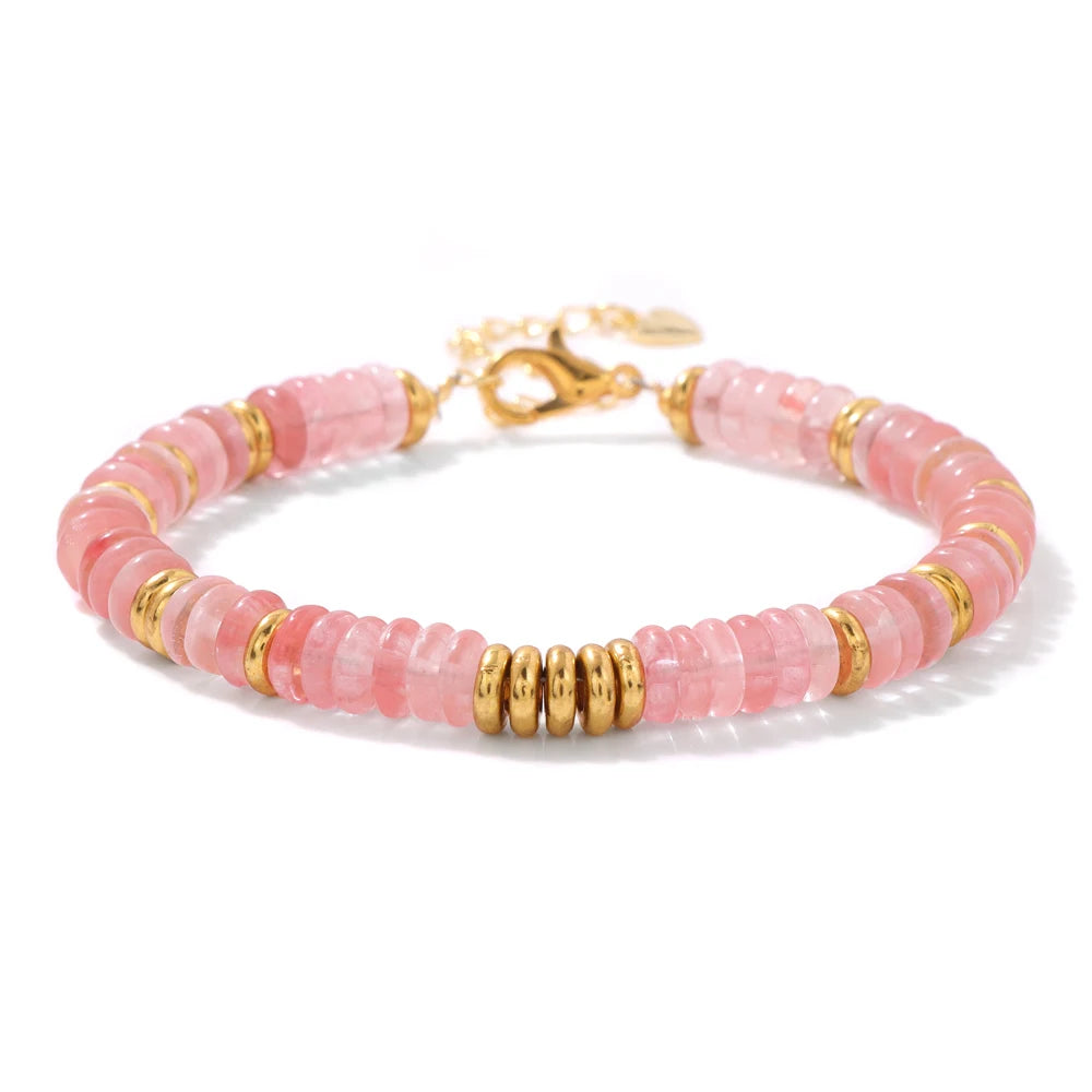 luckacco 2024 new lapis lazuli stone bracelet rondelle flat spacer bead bangle wristband party christmas jewelry gift for women friend