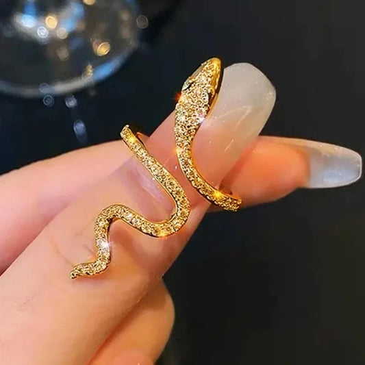 Luckacco Snake Ring for Women Micro Inlaid Zircon Wound Small Female Simplicity Adjustable Opening Rings Index Finger Ring Jewelry
