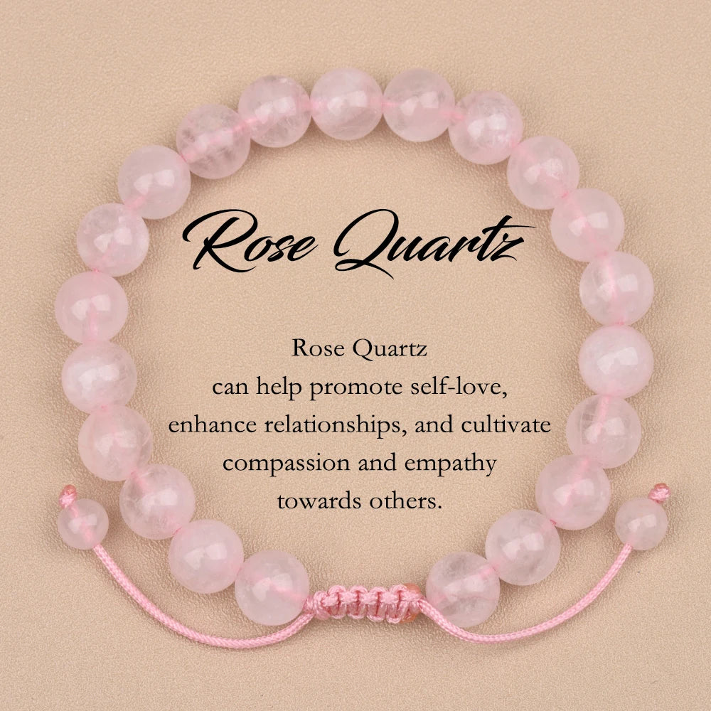 luckacco 1p 8mm rose quartz amethyst sunstone moonstone braided ajustable beaded bracelet natural gem crystal energy gift for men women