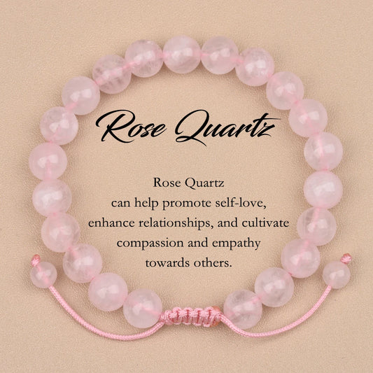 Luckacco 1p 8mm Rose Quartz Amethyst Sunstone Moonstone Braided Ajustable Beaded Bracelet Natural Gem Crystal Energy gift for men women